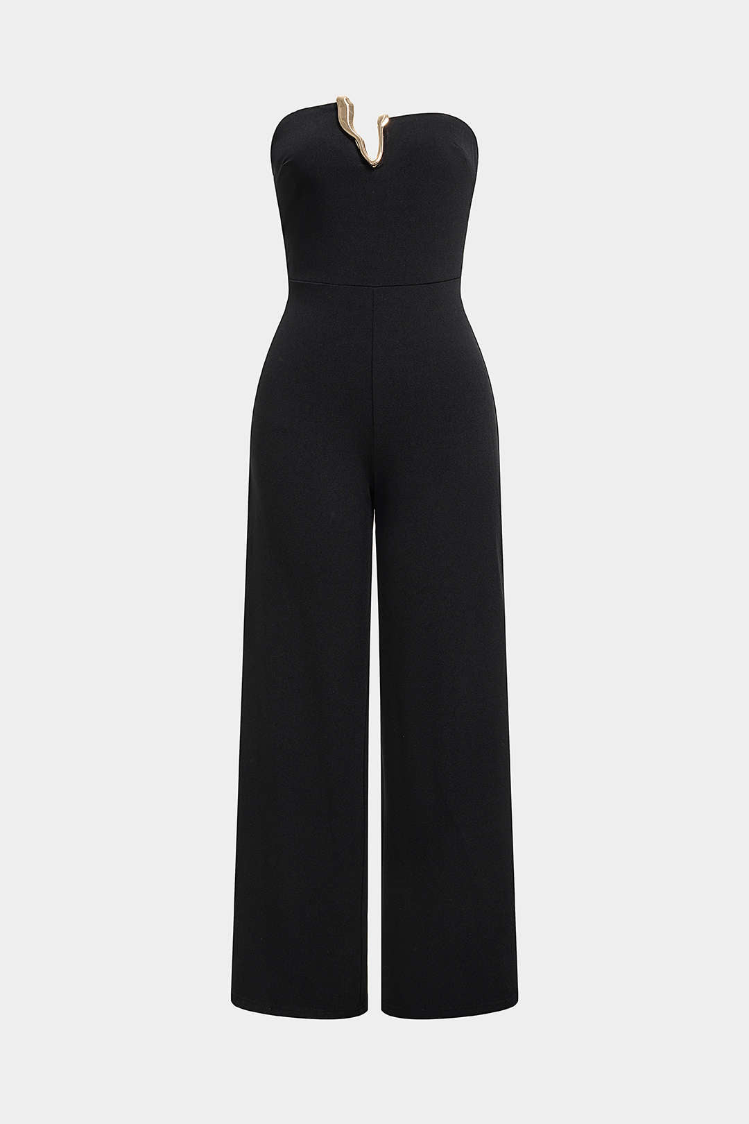 Irregular Metallic Strapless Wide Leg Jumpsuit