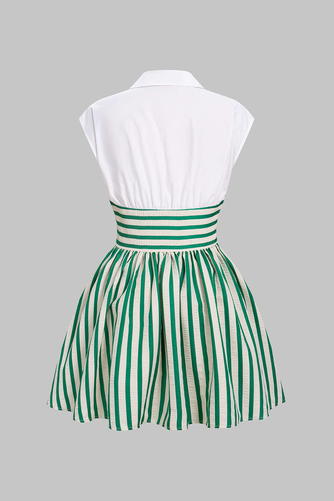 Striped Lapel Ruched Sleeveless Mini Dress