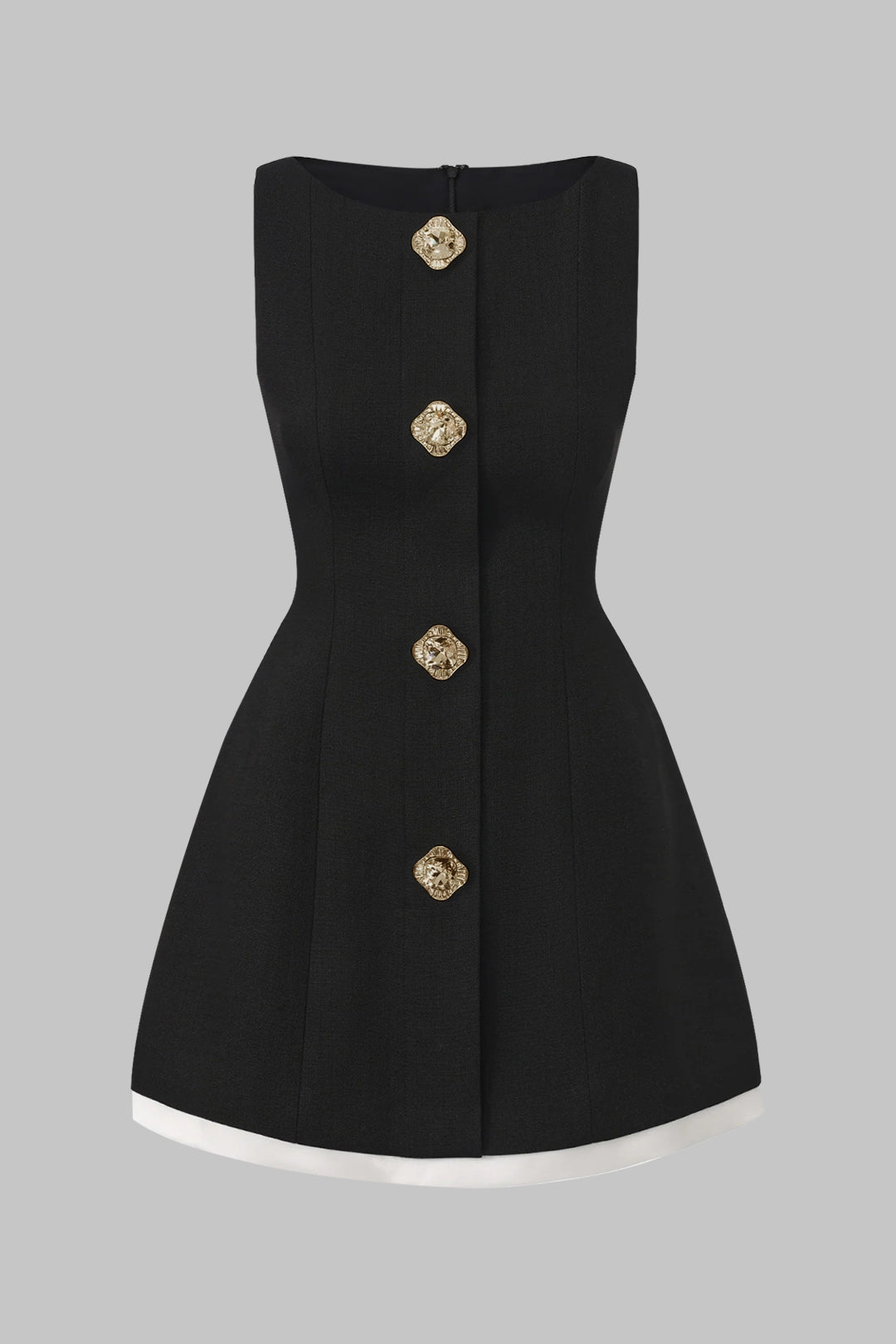 Contrast Binding Button Detail Sleeveless Mini Dress