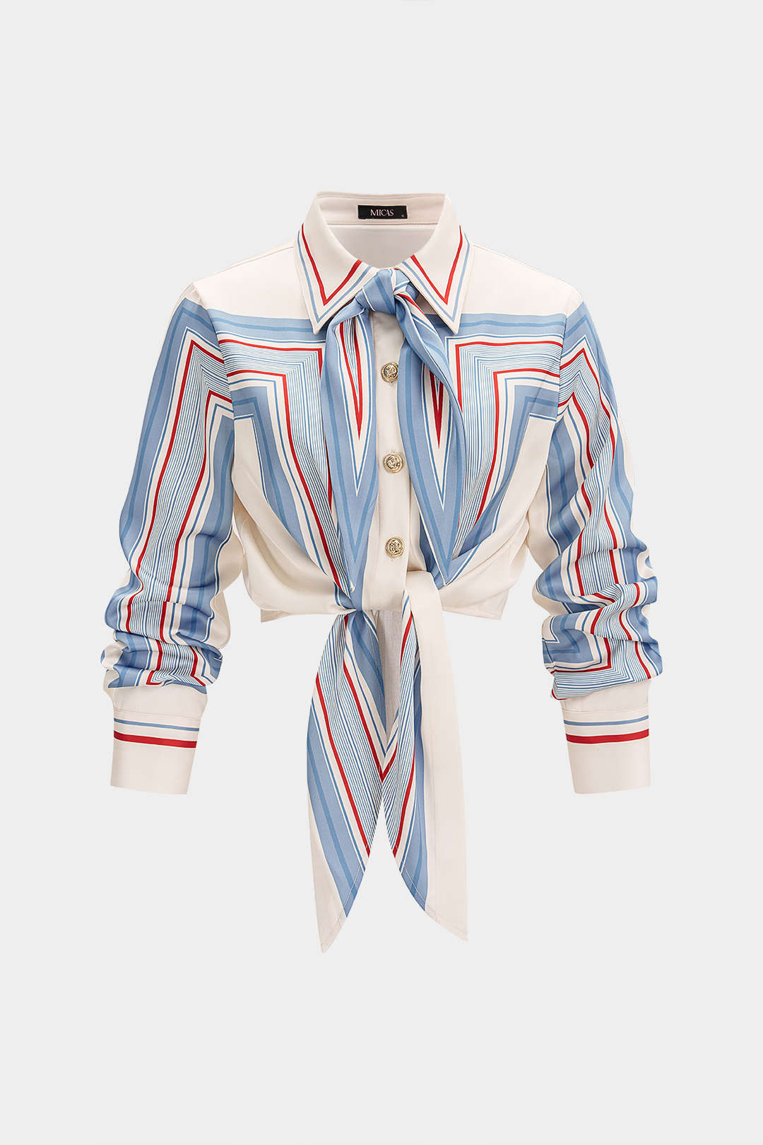 Geometric Print Tie Front Shirt