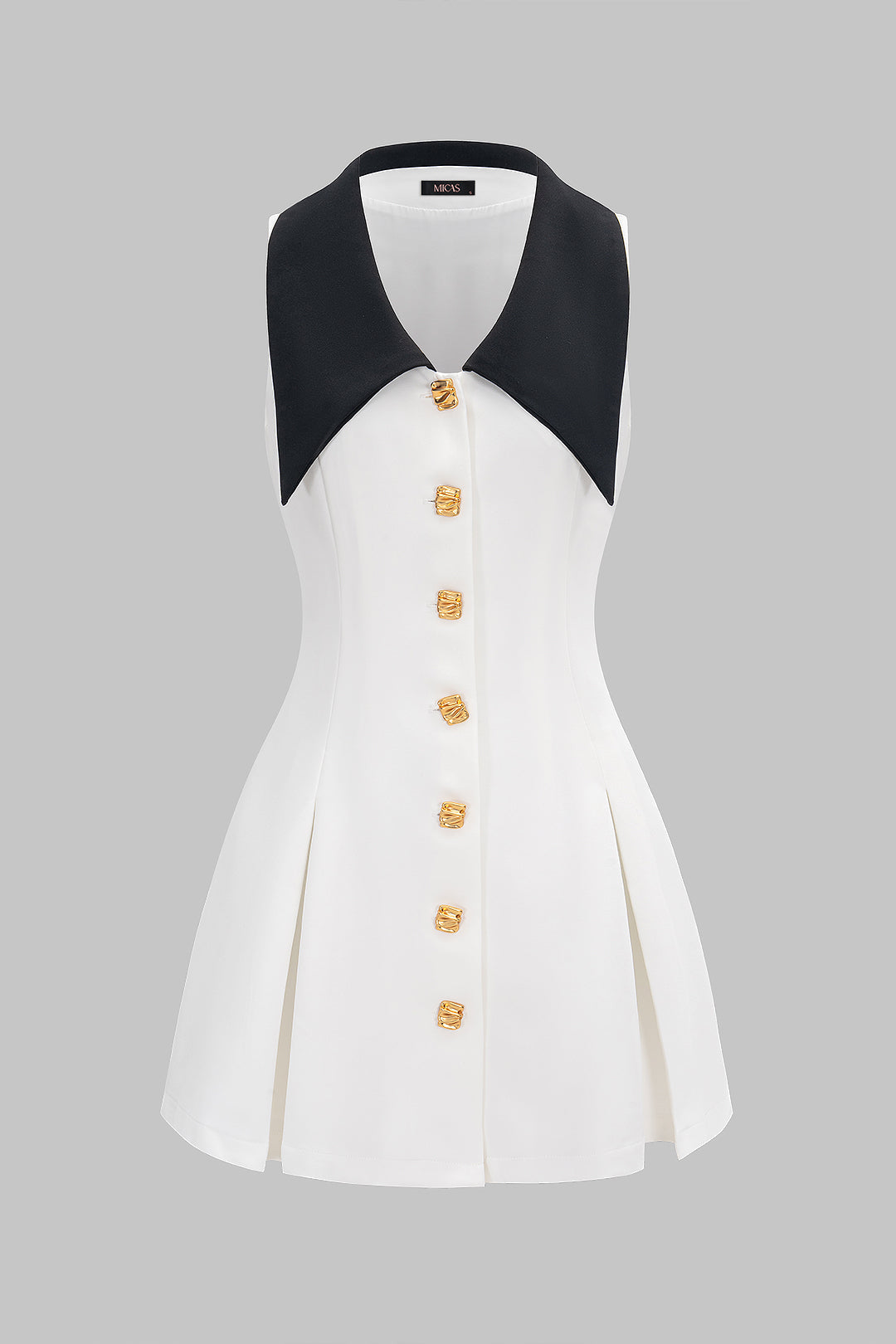 Contrast Lapel V-neck Metallic Sleeveless Mini Dress