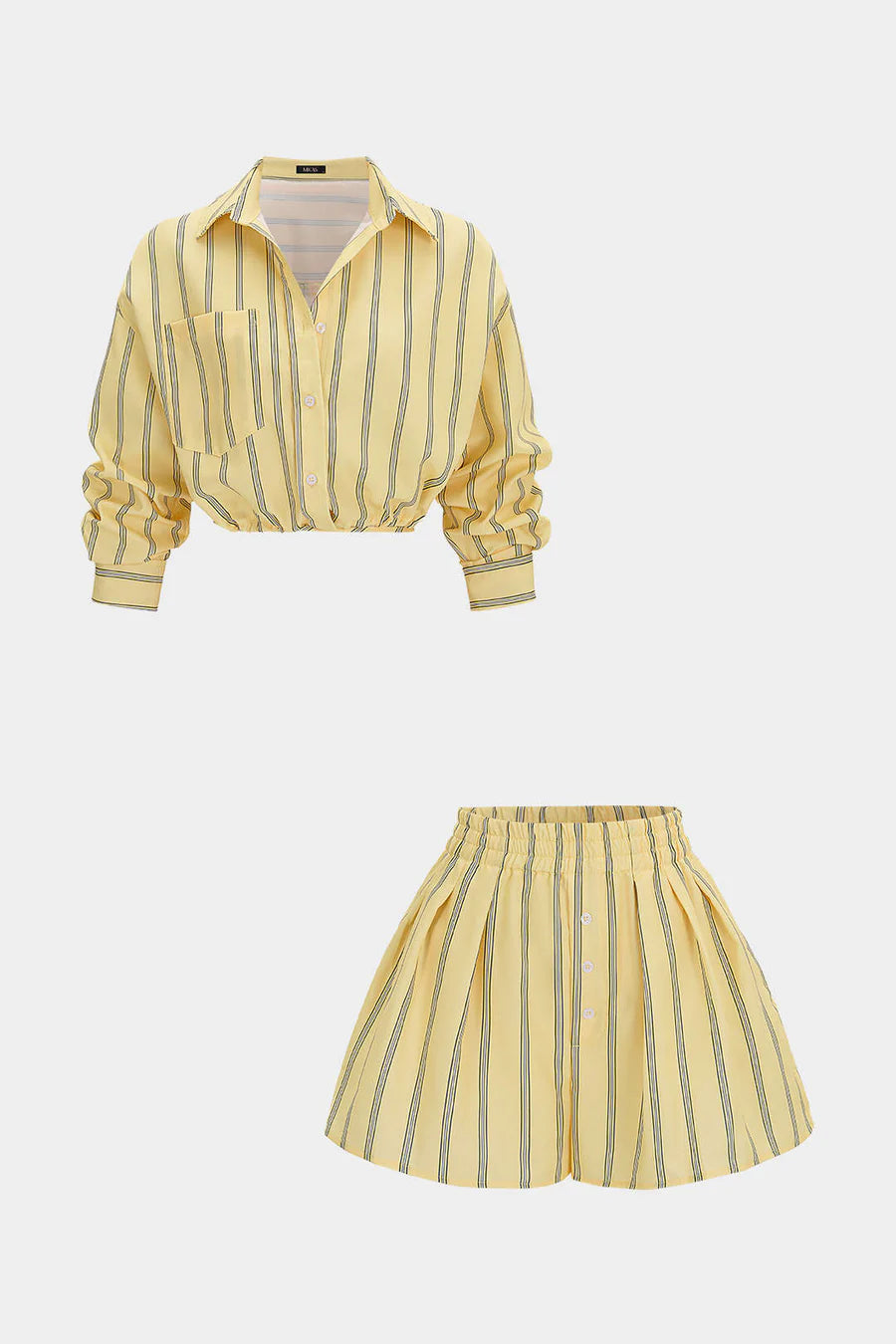 Stripes Print Lapel Long Sleeve Shirt And Wide Leg Shorts Set