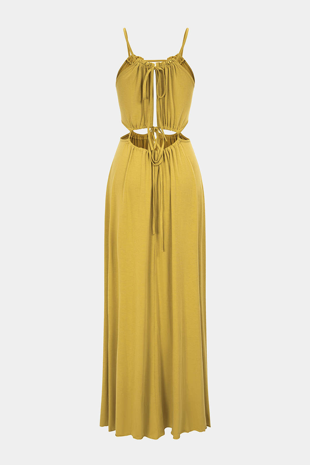 Ruched Cut Out Tie-Up Backless Sleeveless Maxi Dress