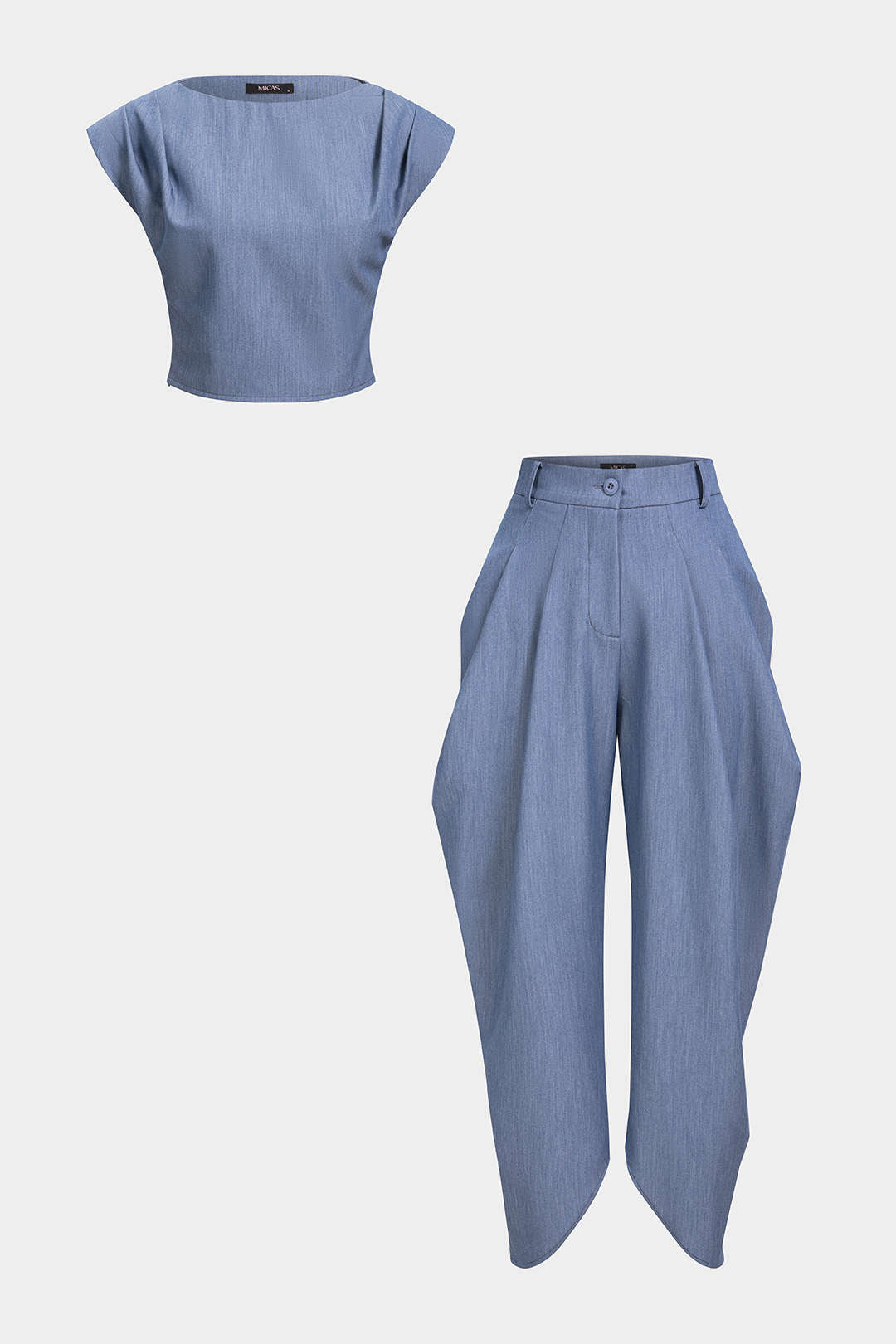 Ruched Shoulder Pads Tank Top And Wide Leg Pants Set