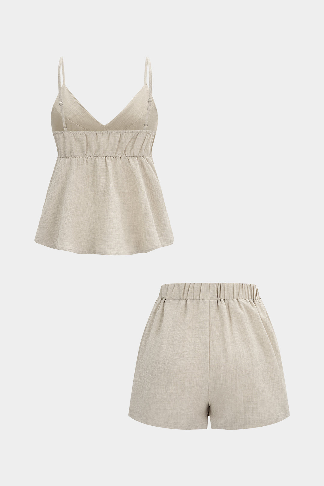 V-Neck Ruched Cami Top And Wide Leg Shorts Set