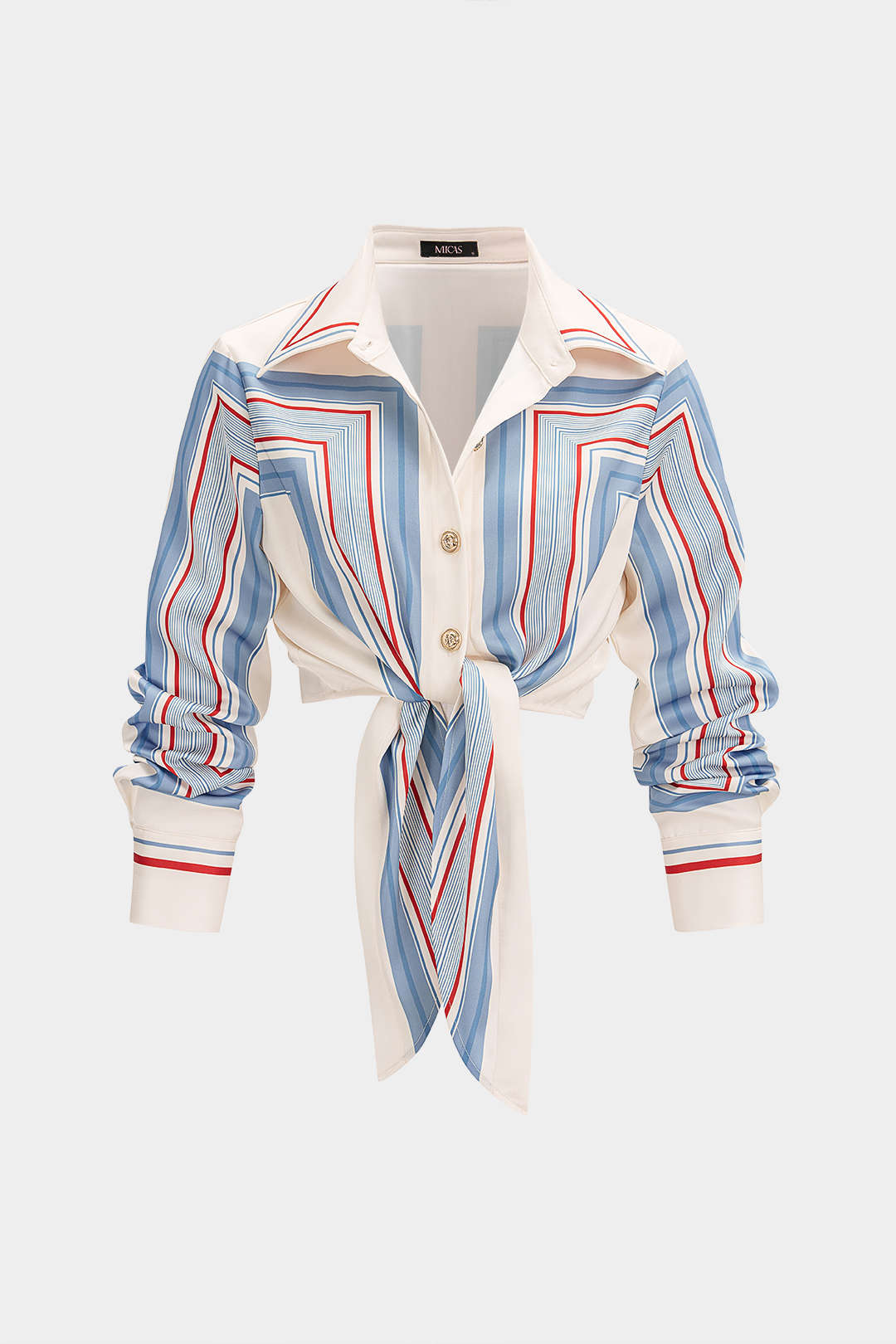 Geometric Print Tie Front Shirt