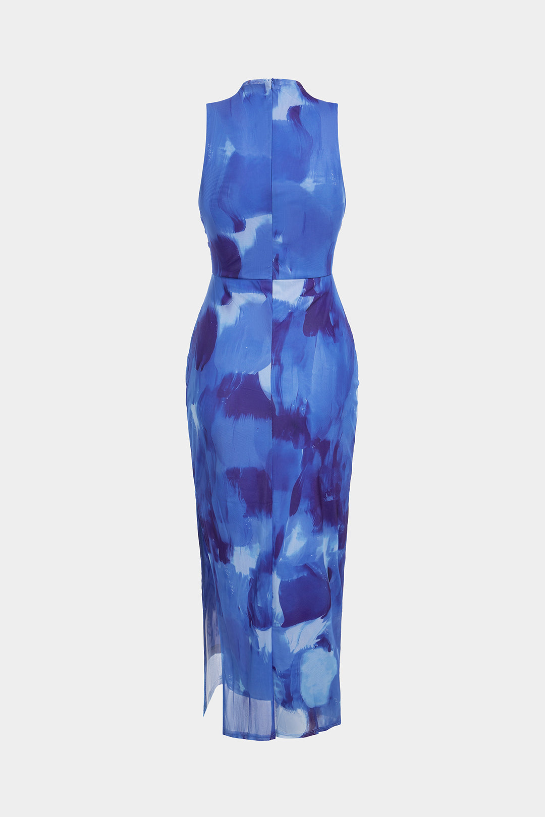 Artistic Print Mock Neck Ruched Sleeveless Maxi Dress
