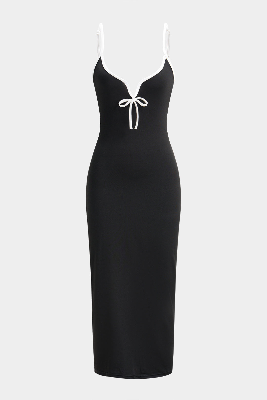 Contrast Binding V-Neck Sleeveless Midi Dress