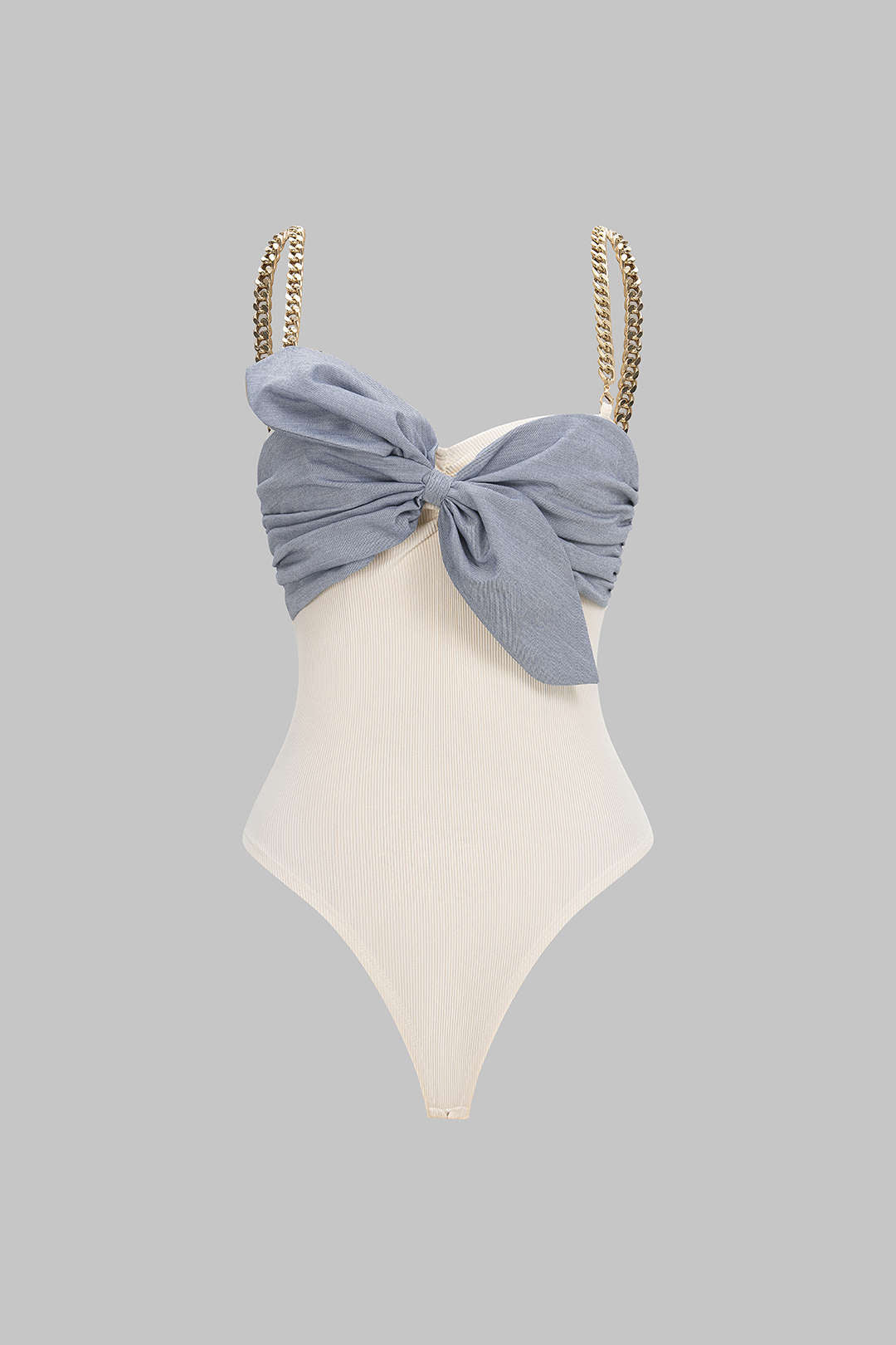 Patchwork Metallic Chain Knot Sleeveless Bodysuit