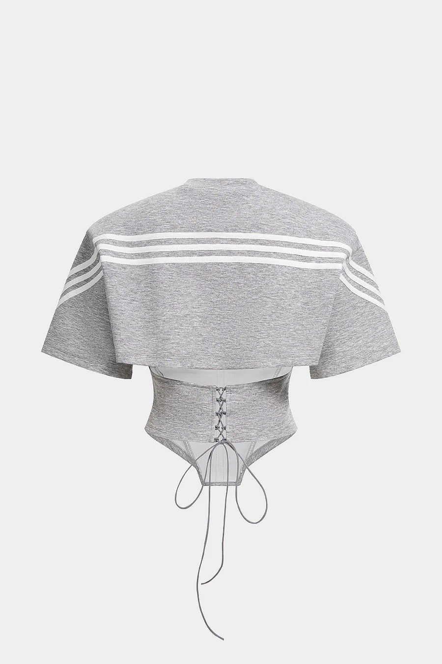 Striped Round Neck Tie Back Cut Out Short Sleeve T-shirt