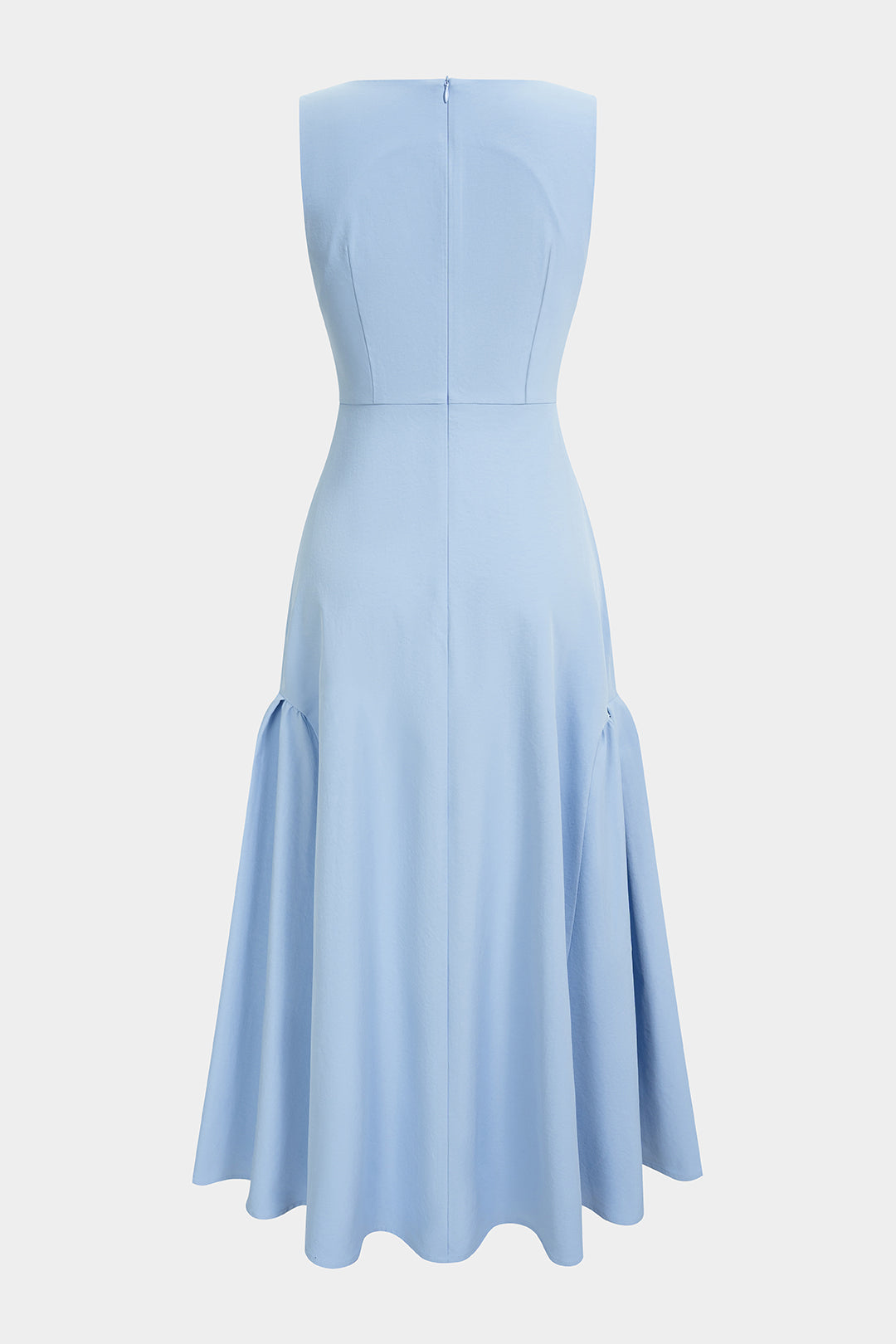 Solid Square Neck Ruched Zipper Sleeveless Midi Dress