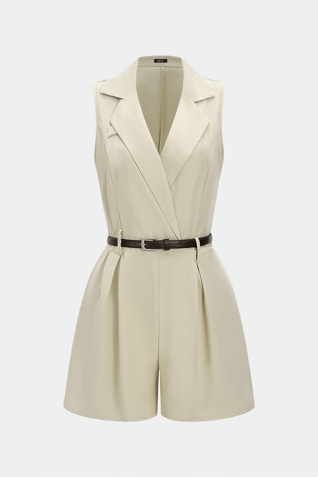 V-Neck Belted Ruched Sleeveless Romper