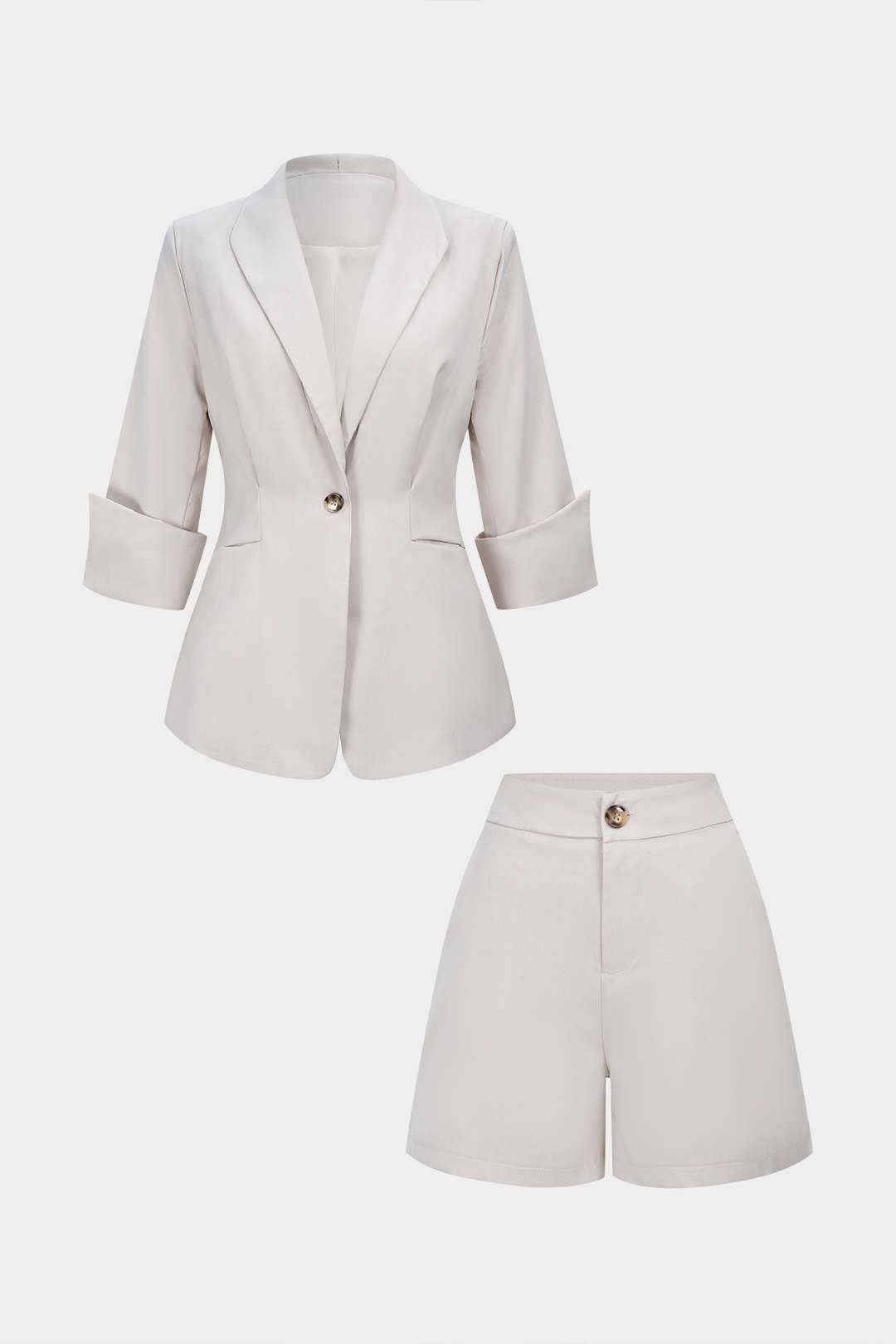 Lapel Button Long Sleeve Shirt And Shorts Set