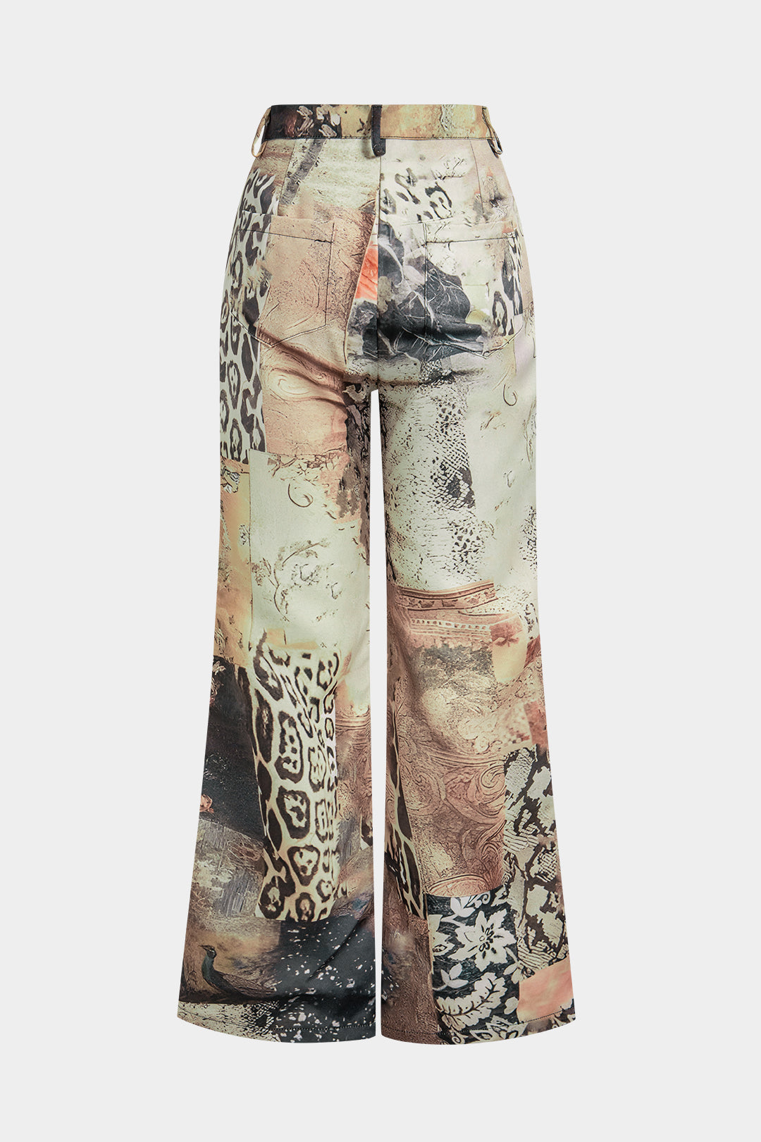 Retro Denim Print Button Wide Leg Pants