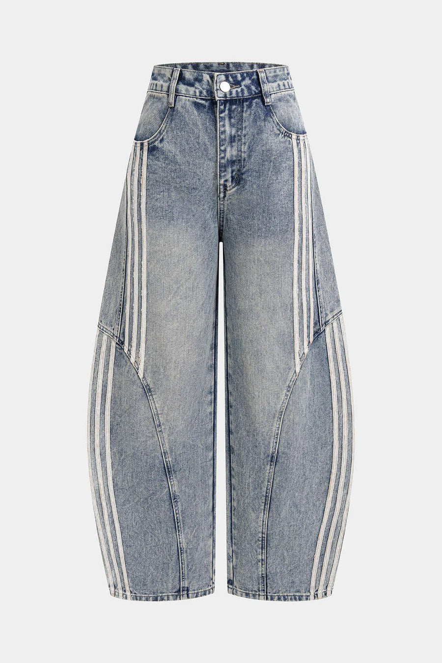 Denim Contrast Stripes Wide Leg Jeans