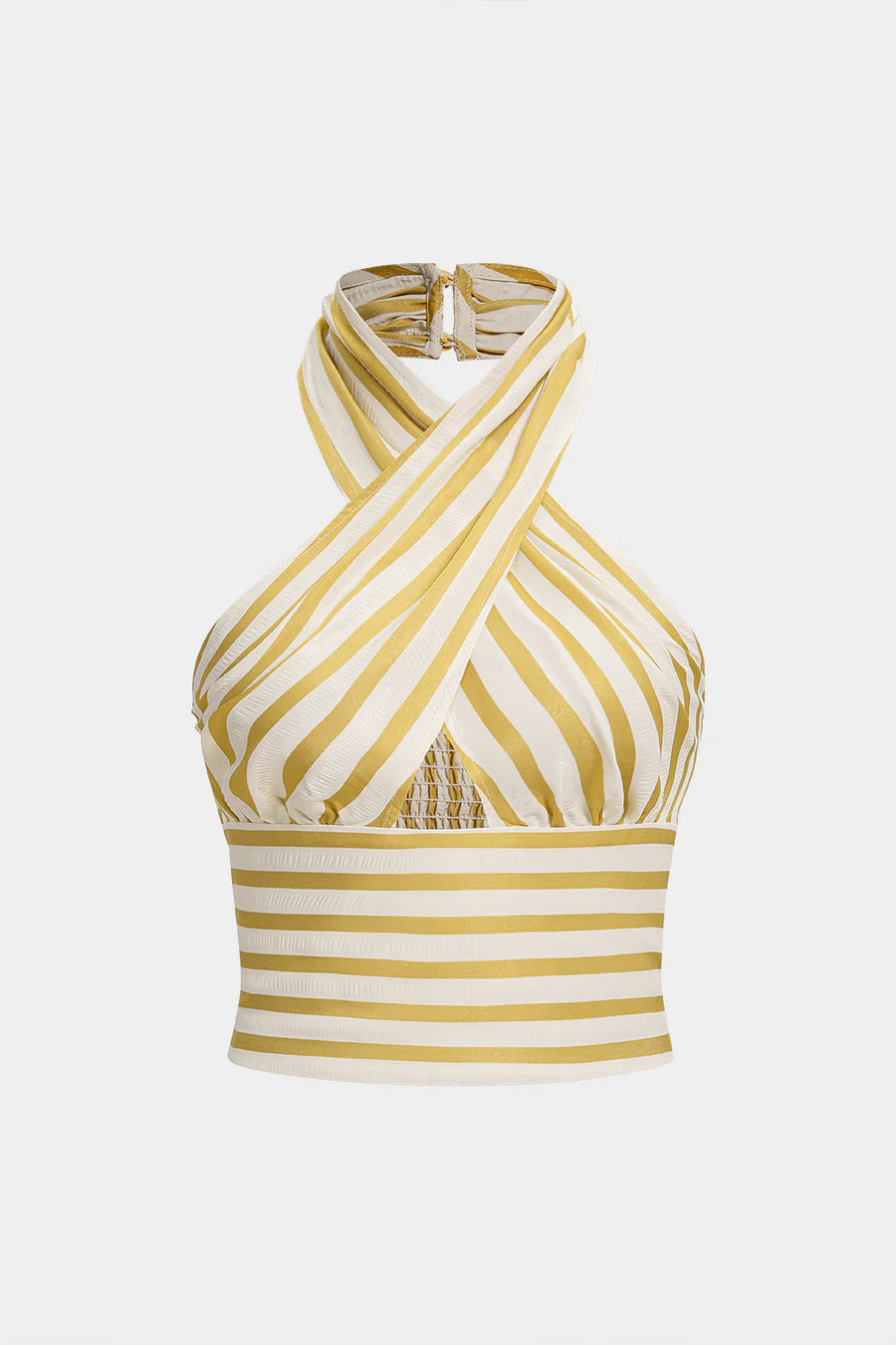 Stripes Print Crossed Halter Neck Cut Out Tank Top