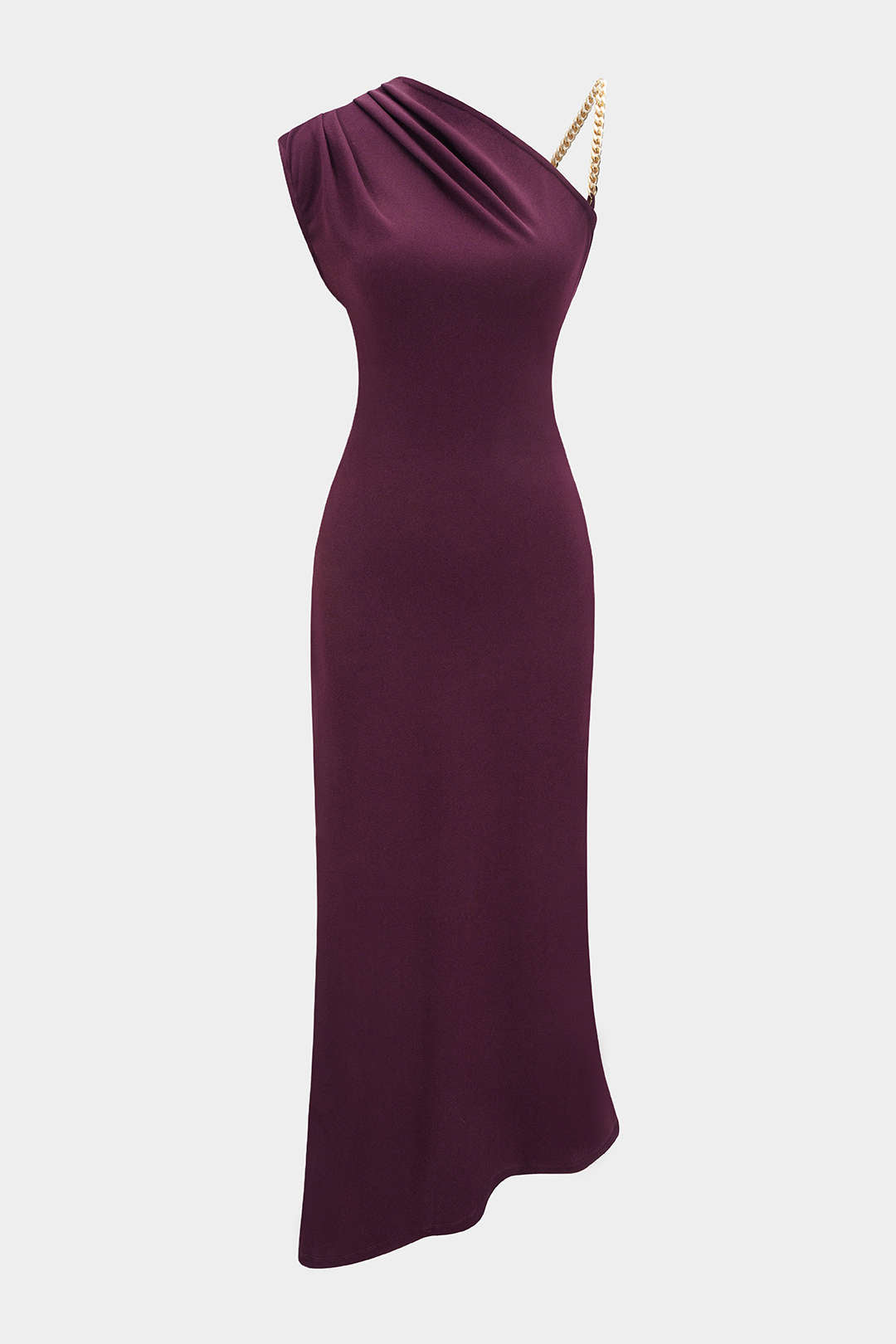 Ruched Asymmetrical Chain Slip Sleeveless Midi Dress