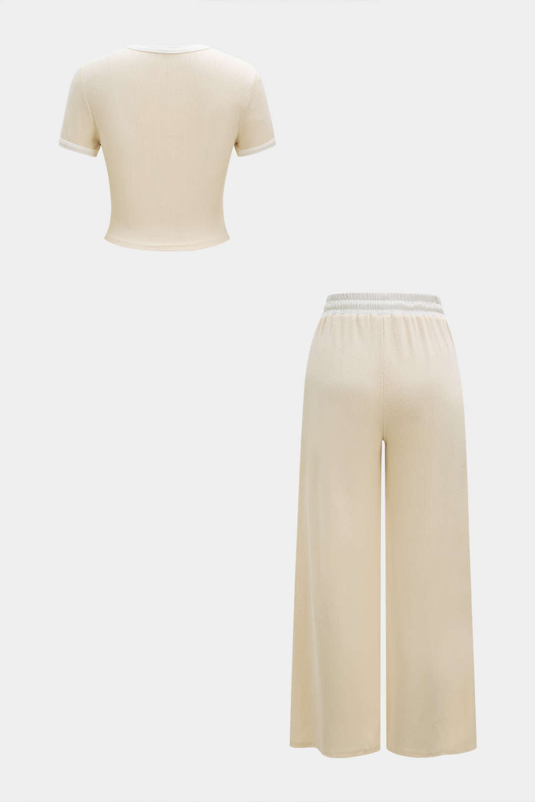Contrast Round Neck Short Sleeve T-Shirt And Tie-Up Pants Set