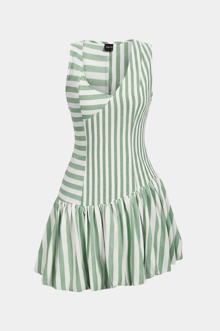 Stripes Print Asymmetrical Ruched Sleeveless Mini Dress