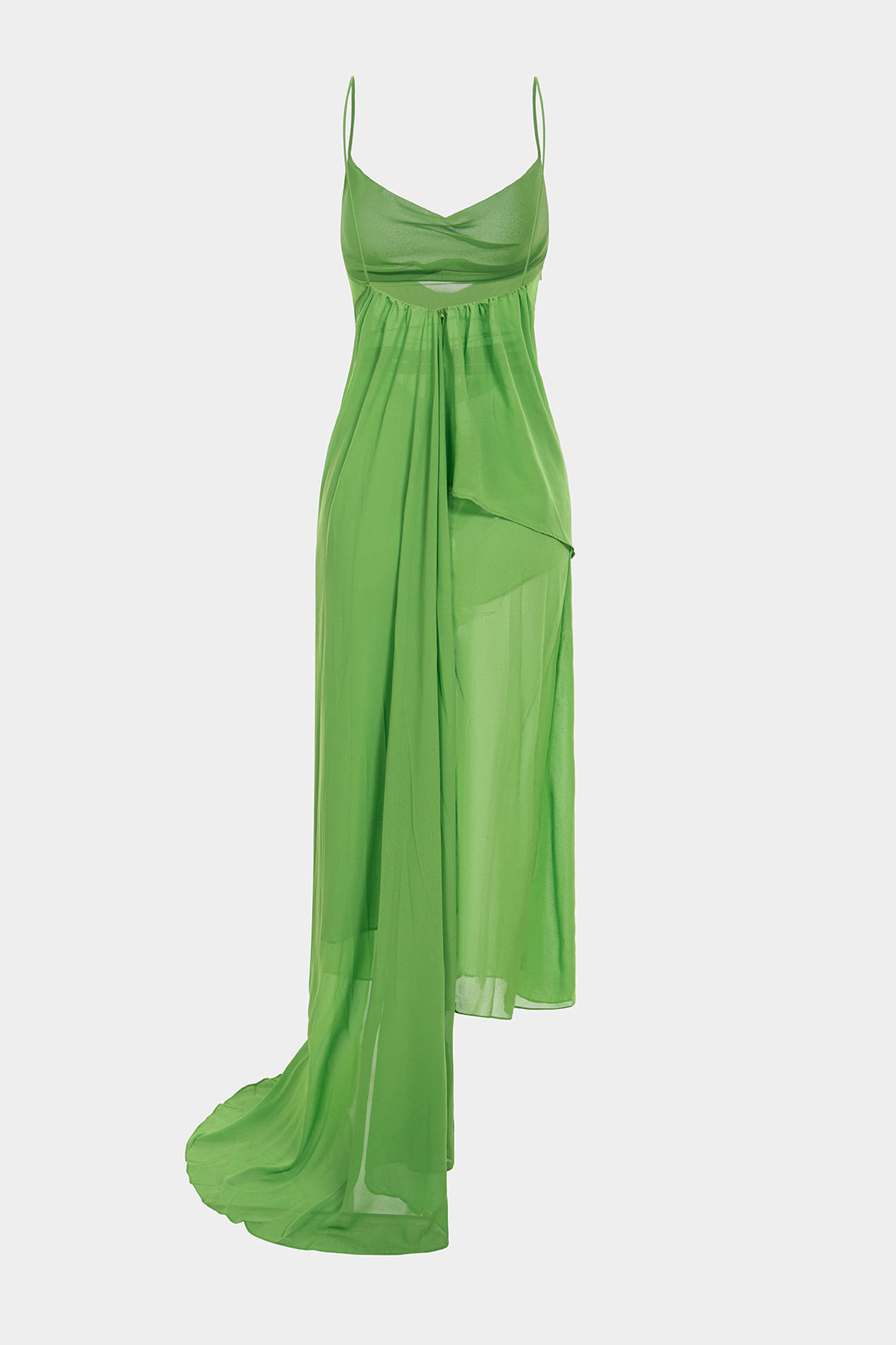V-Neck Ruched Asymmetrical Backless Zipper Sleeveless Midi Dress