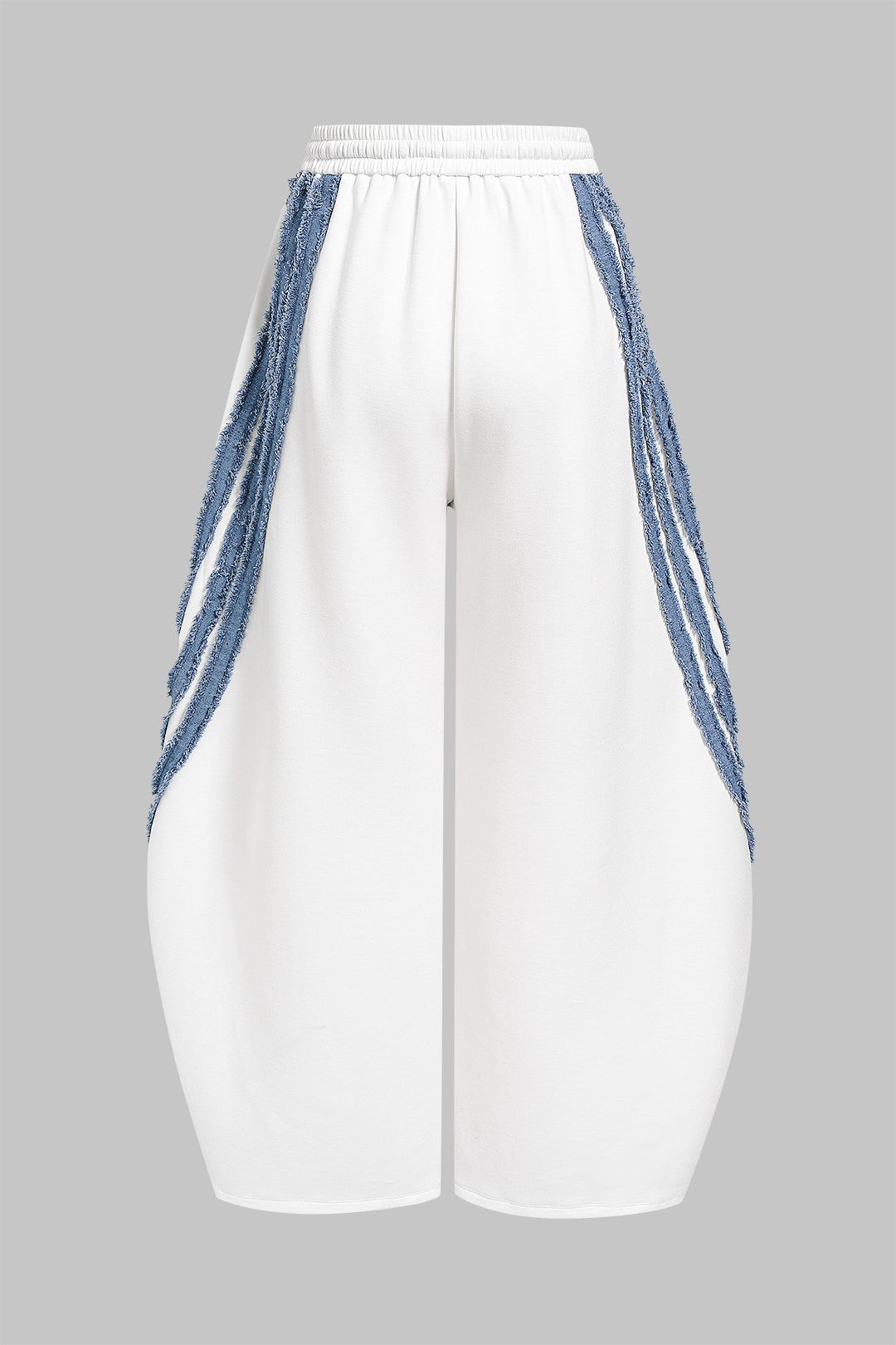 Striped Patchwork Denim Tie-Up Wide Leg Pants