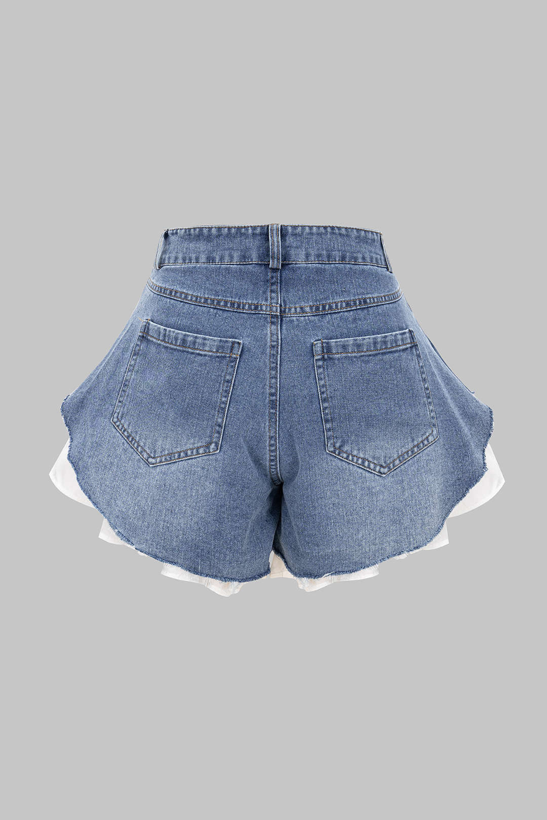 Denim Patchwork Frayed Wide Leg Shorts