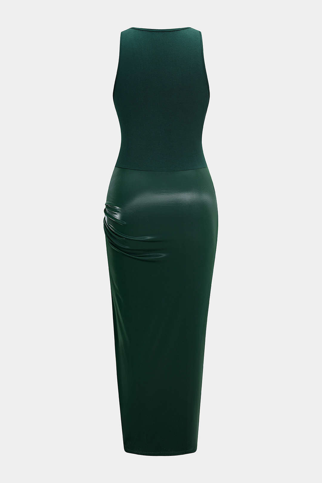 Metallic Chain Ruched Sleeveless Midi Dress