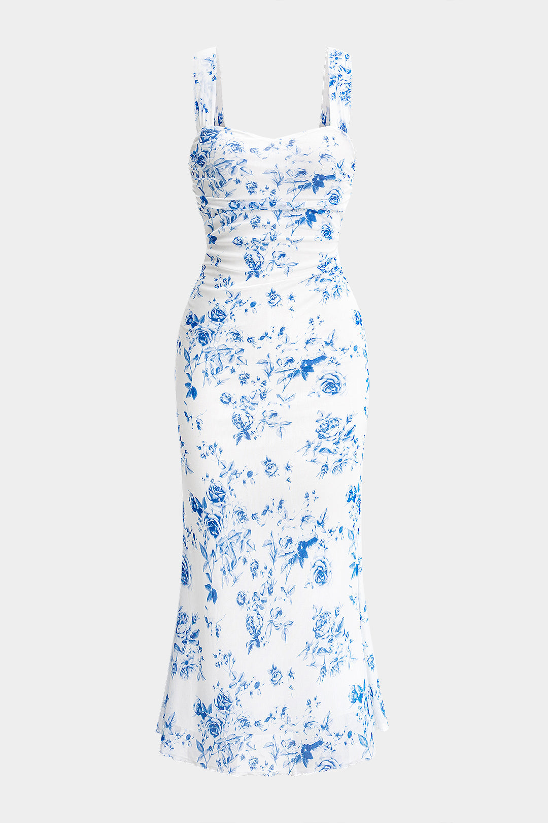 Ditsy Floral Print Mesh Sleeveless Midi Dress