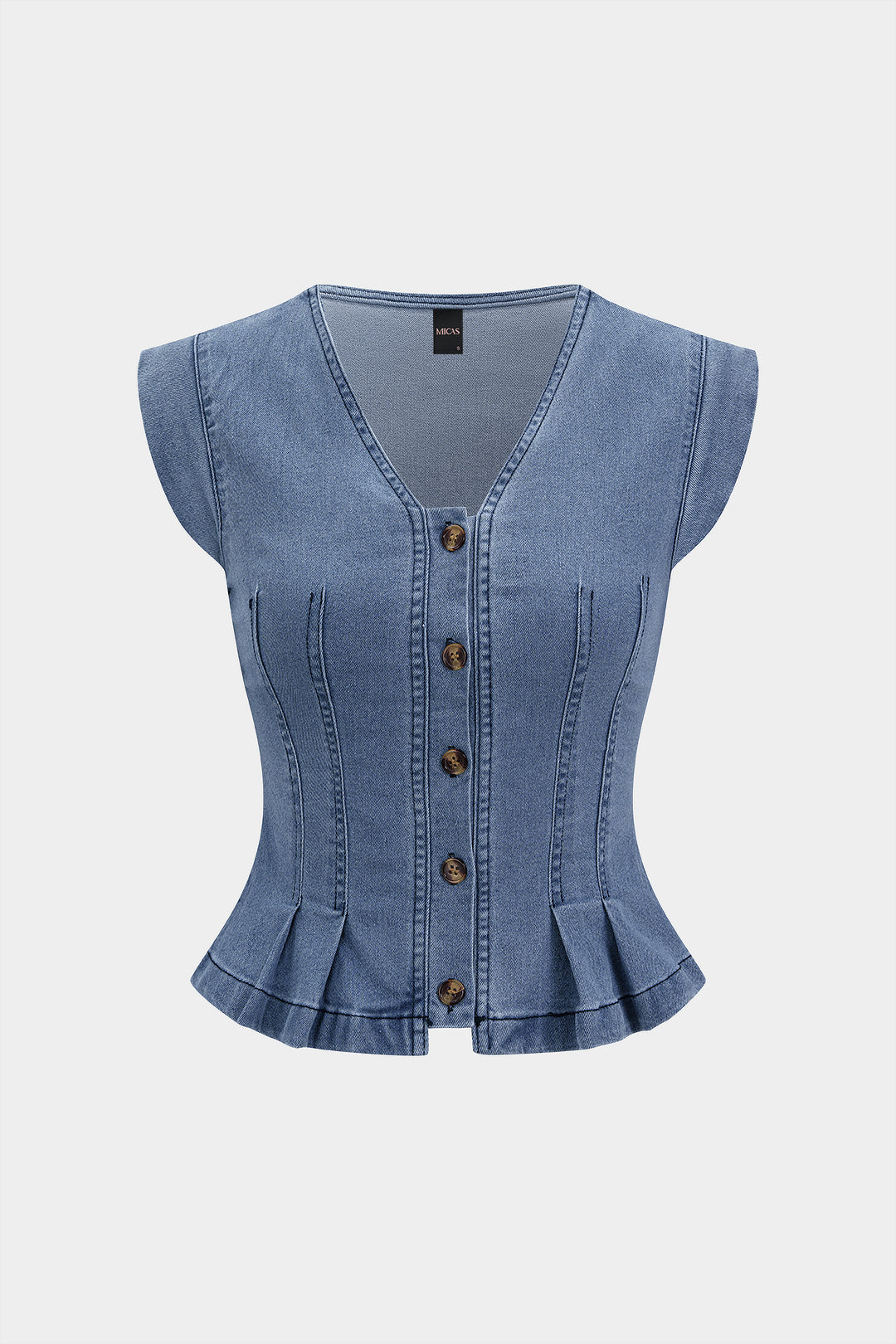 Denim V-Neck Ruched Tank Top