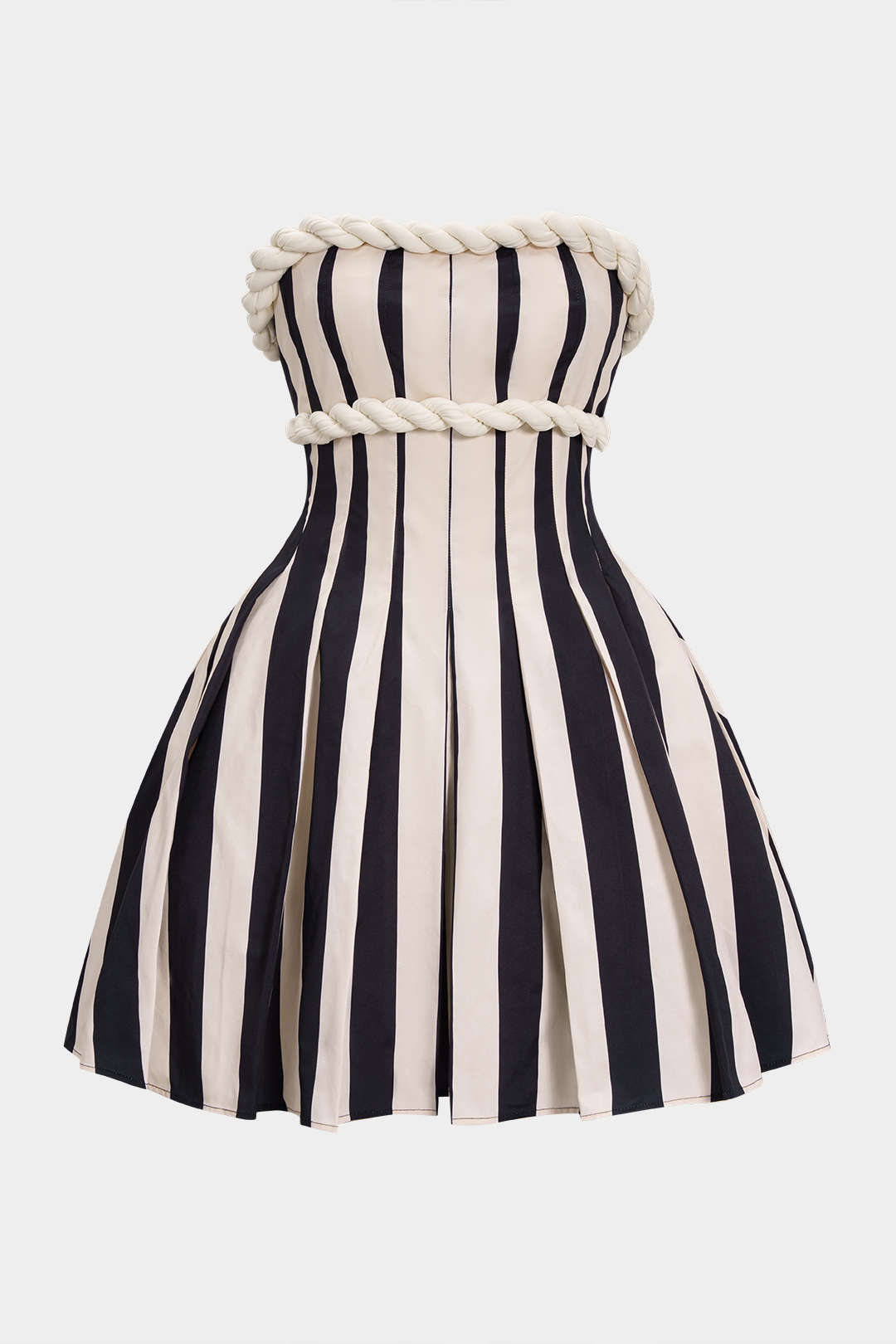 Stripes Print Twist Knot Strapless Sleeveless Mini Dress