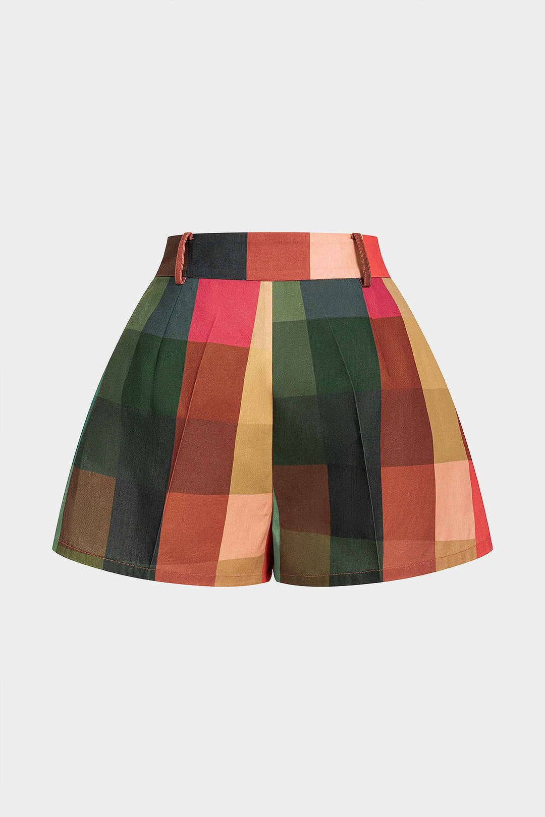 Geometric Plaid Print Wide Leg Shorts