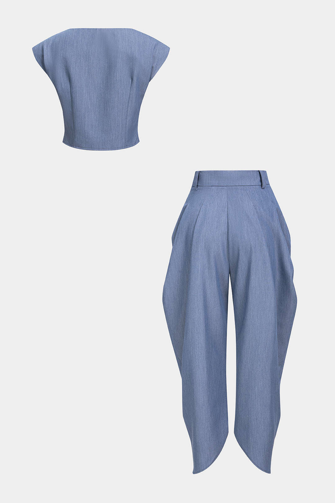 Ruched Shoulder Pads Tank Top And Wide Leg Pants Set