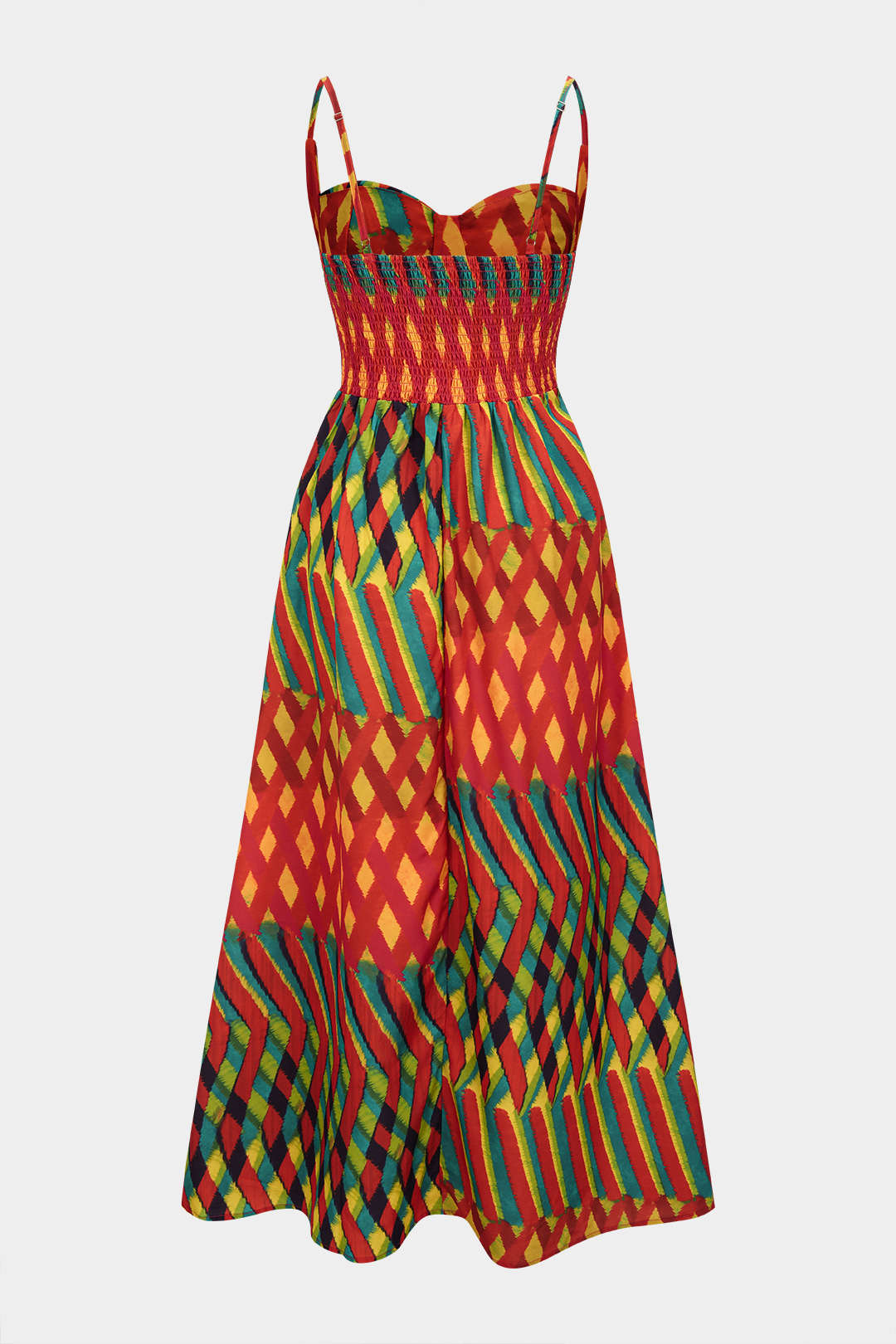 Geometric Print Smocked Slip Sleeveless Maxi Dress