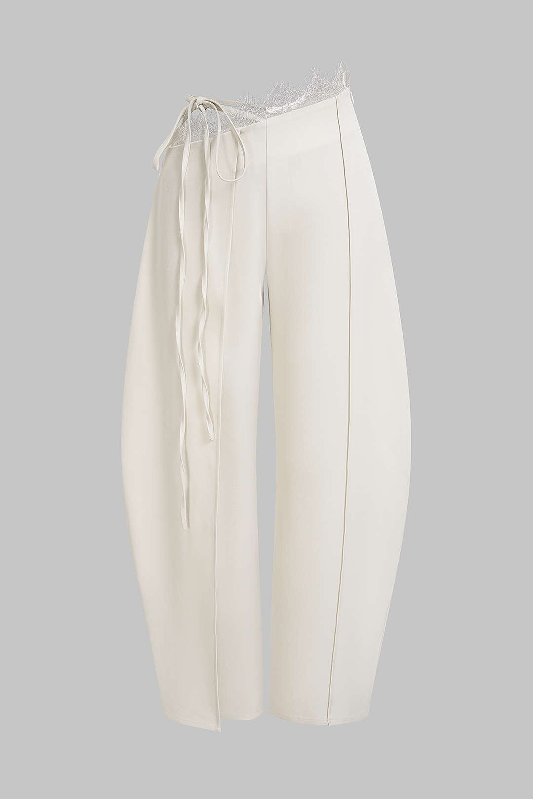 Lace Trim Tie Asymmetrical Wide Leg Pants