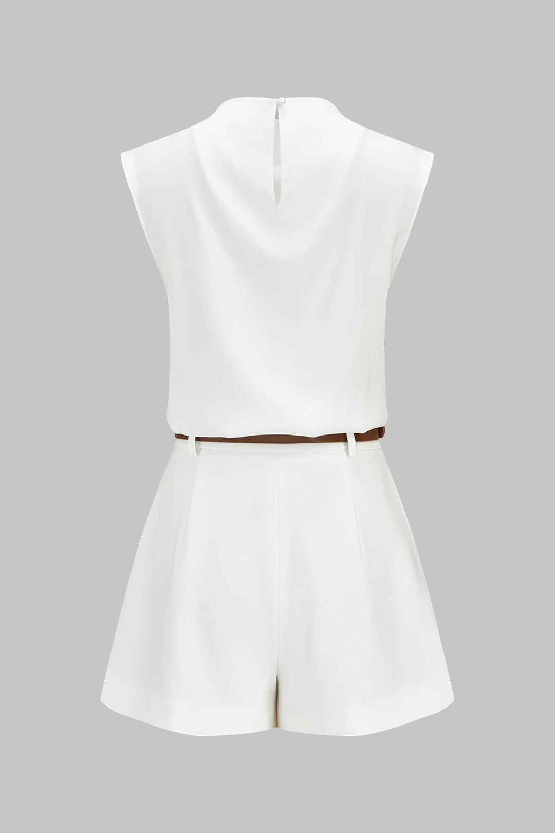 Solid Ruched Tank Top And Belted Wide Leg Shorts Set