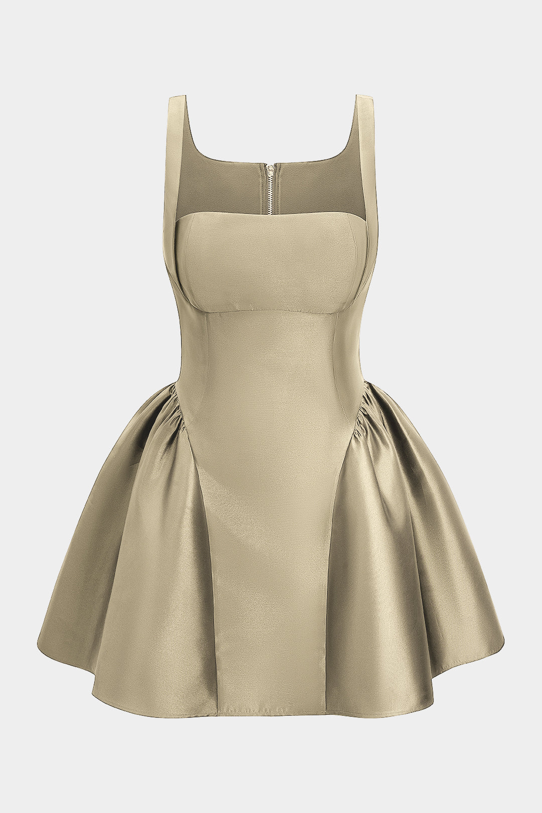 Satin Puff Hem Sleeveless Mini Dress