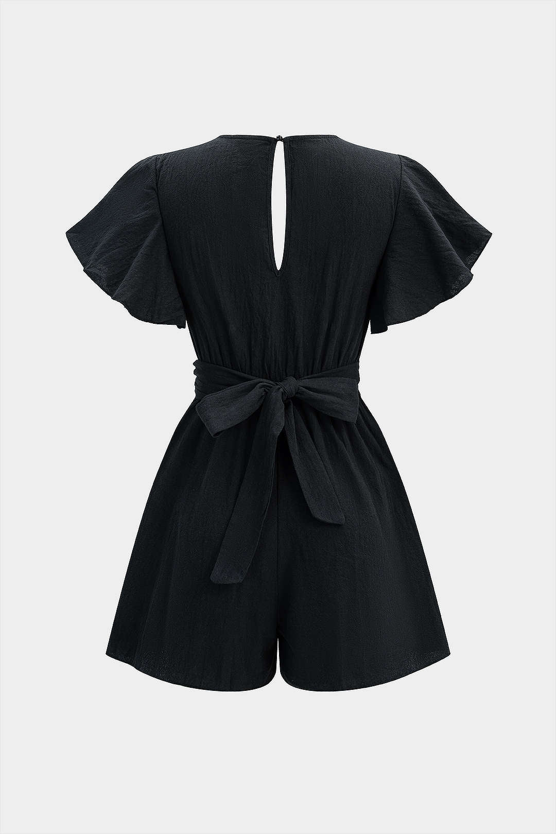 V-Neck Ruched Tie-Up Short Sleeve Romper