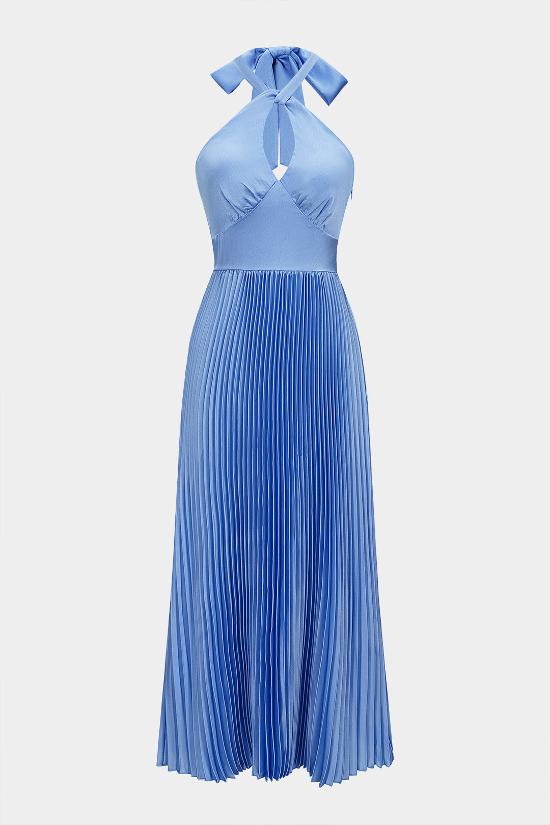 Halter Neck Tie-Up Cut Out Pleated Sleeveless Maxi Dress