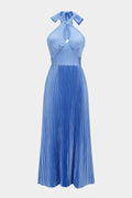 Halter Neck Tie-Up Cut Out Pleated Sleeveless Maxi Dress