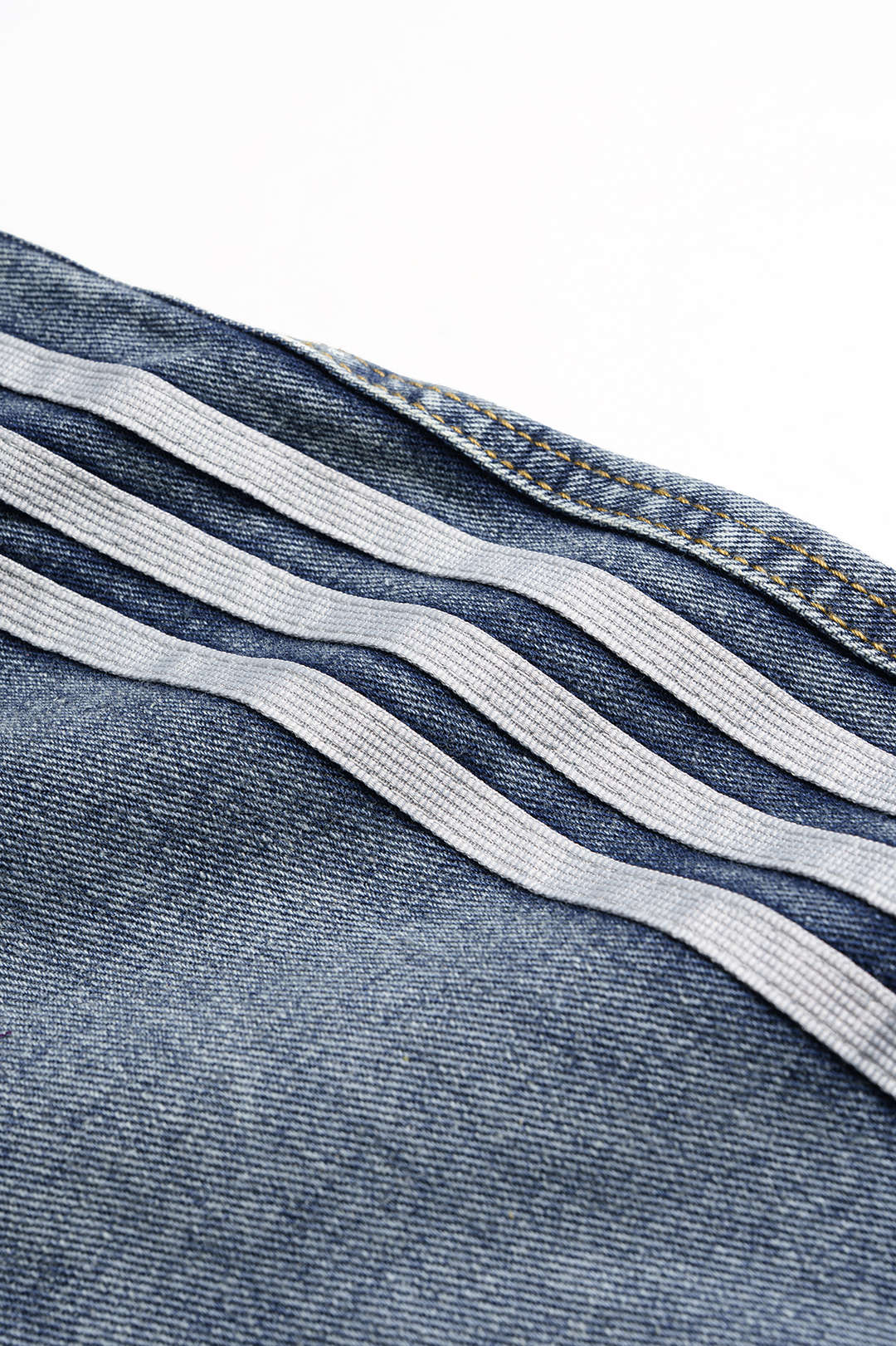 Denim Striped Pocket Wide Leg Jeans