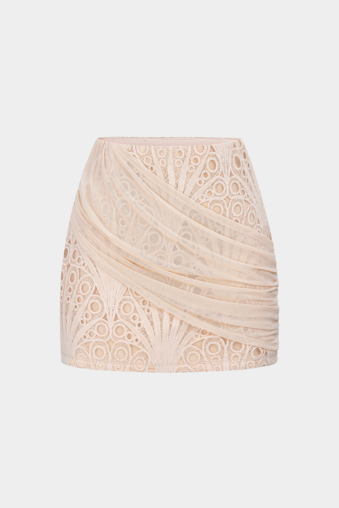 Lace Patchwork Asymmetrical Ruched Skirt