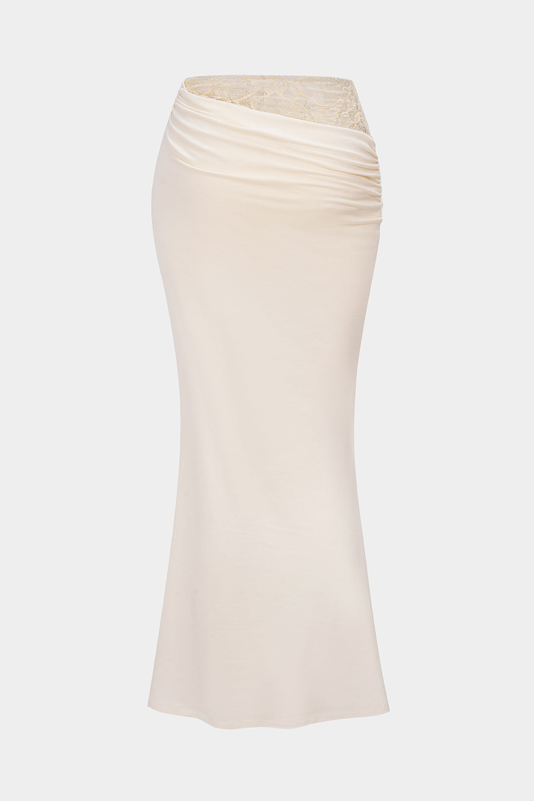 Lace Patchwork Asymmetrical Ruched High Waist Skirt
