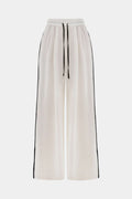 Contrast Binding Drawstring Shirred Waistband Wide Leg Pants