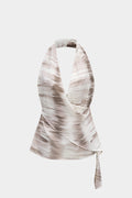 Tie Dye Print Halter Draped Cowl Neck Asymmetrical Top