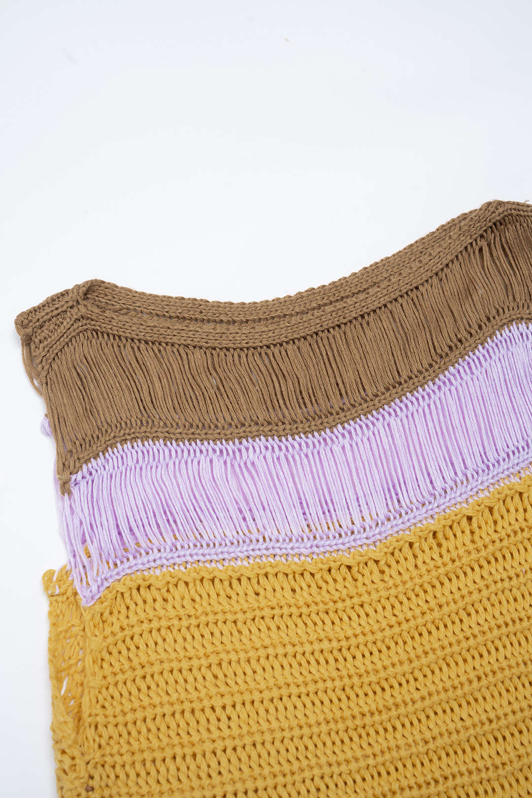 Knit Multicolor Round Neck Fringe Sleeveless Dress