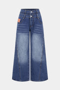 Denim Double Waistband High Waist Straight Leg Jeans