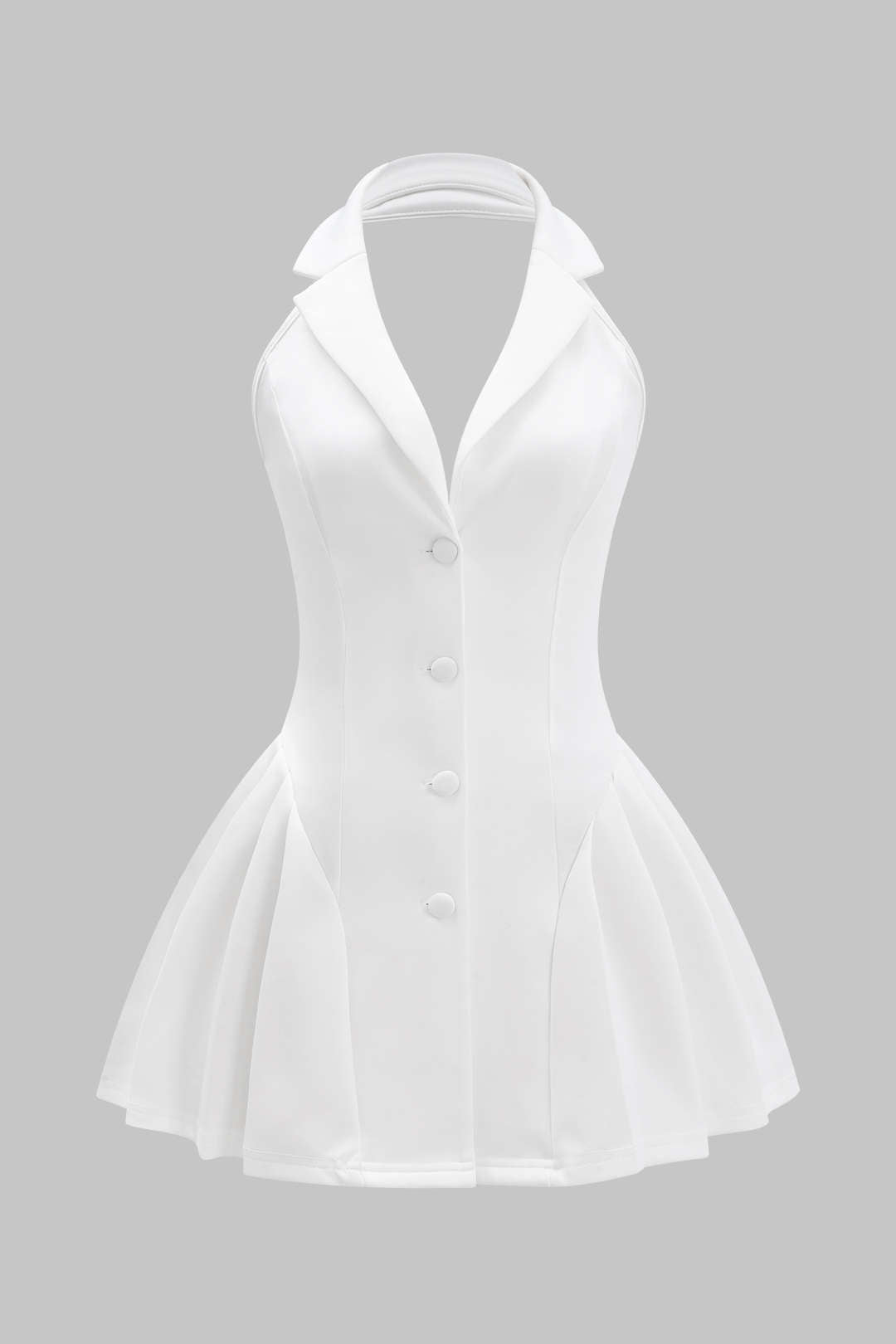 Halter Neck Button Ruffle Sleeveless Mini Dress