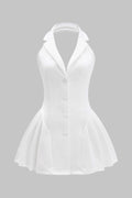 Halter Neck Button Ruffle Sleeveless Mini Dress