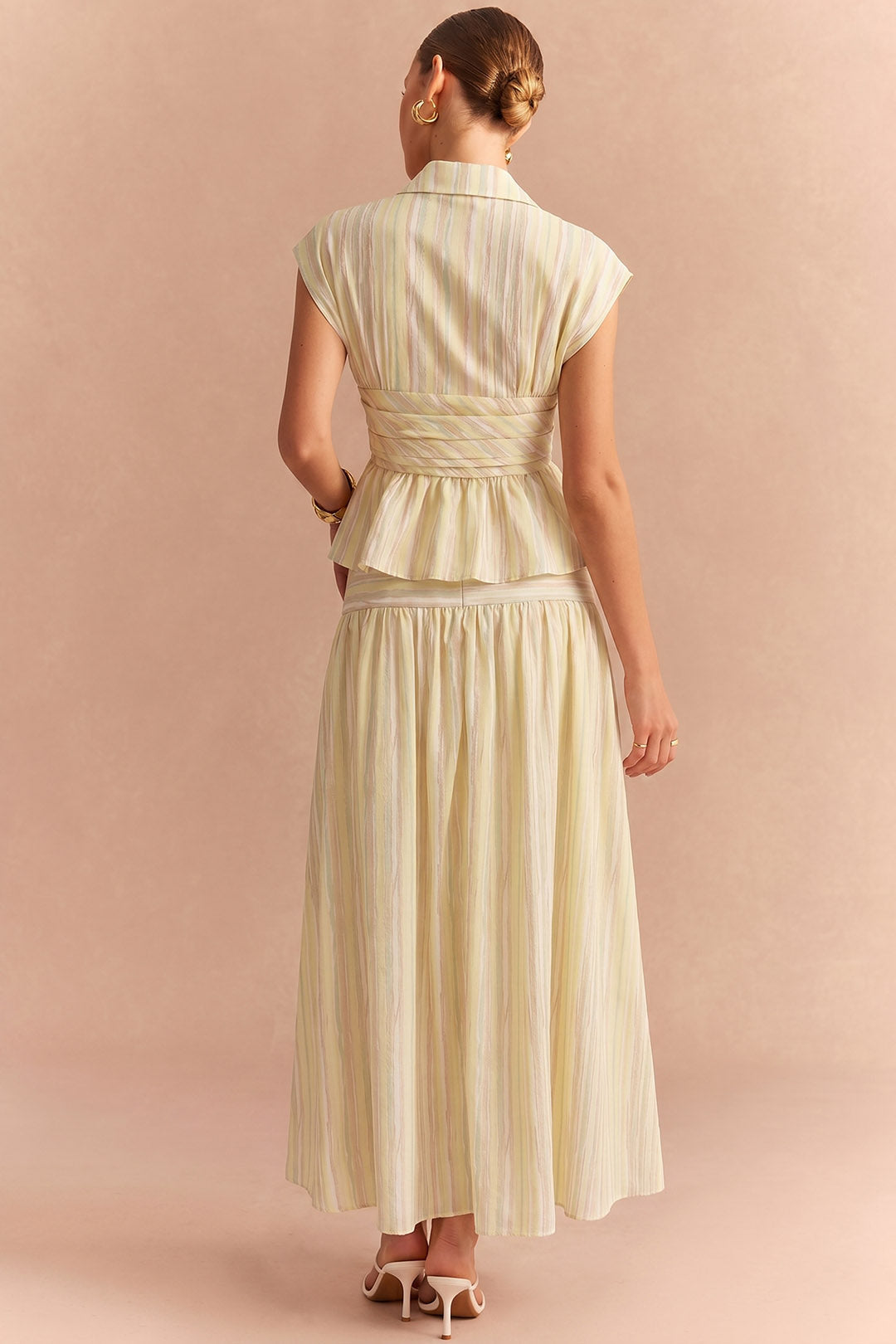 Stripes Print Ruched High Waist Skirt