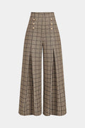 Plaid Print Double Breasted High Waist Pants